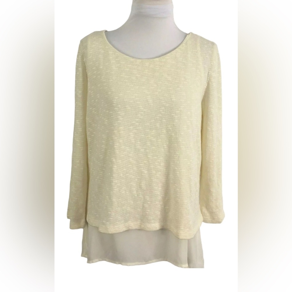 Ann Taylor Loft Women Top Faux Layers Ivory Cotton Polyester Nylon Large